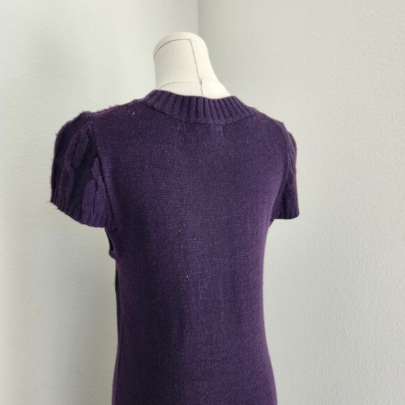 Y2K She's Cool Purple Cable Knit Sweater Dress Short Sleeve Whimsigoth Winter S - Picture 7 of 11